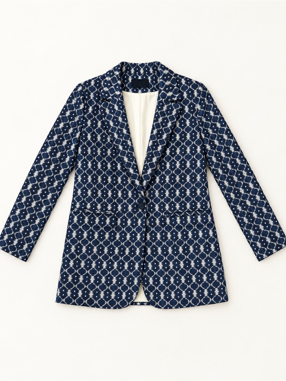 Liverpool Los Angeles Navy Geometric Print Blazer Boyfriend Fit Size Medium
